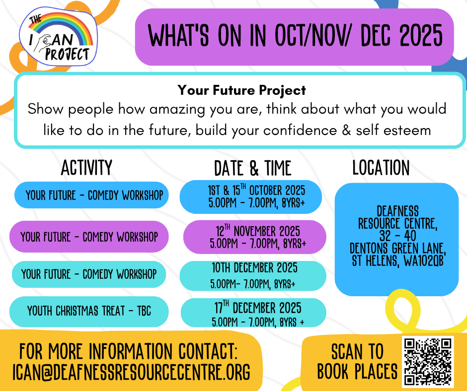 What’s on in OCT NOV DEC 2025 ICAN, poster with dates of activities for young people